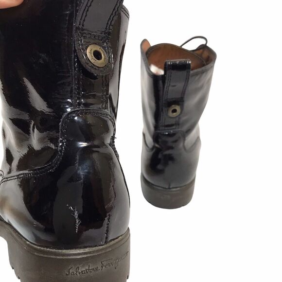 Salvatore Ferragamo Vintage Patent Leather‎ Boots Lace Up Size 8 B - Picture 8 of 12